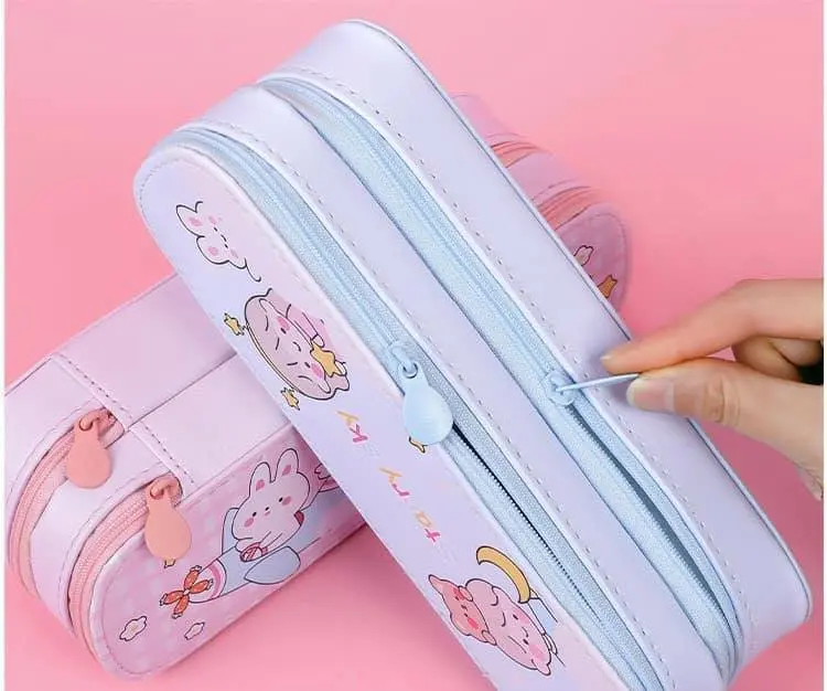 Hộp bút túi đựng bút 2 tầng khóa kéo bé gái bé trai họa tiết xinh xắn 5