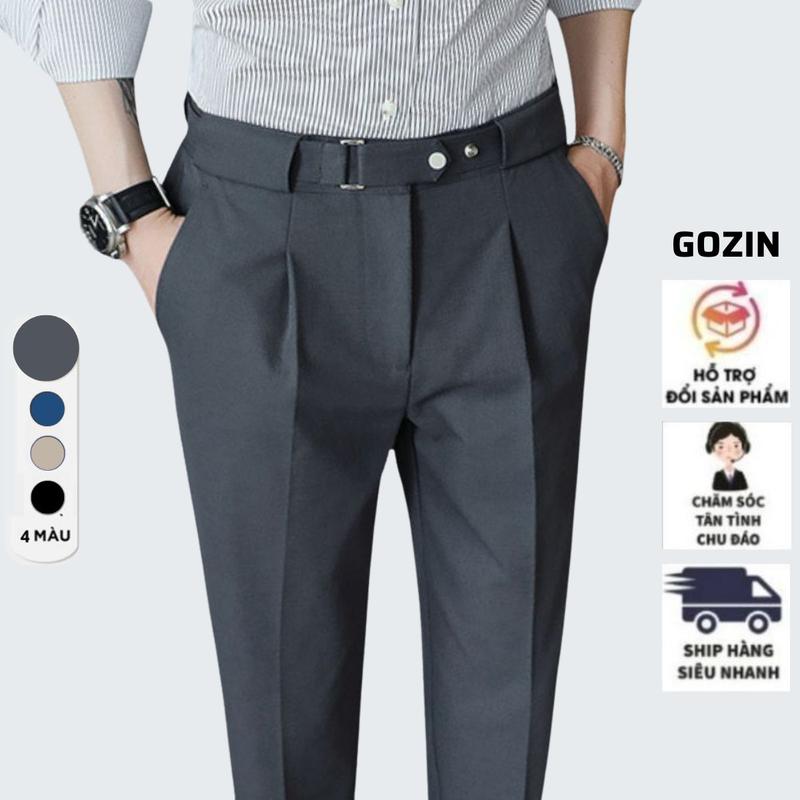 Quần tây nam GOZIN hàn quốc, quần tây công sở nam lưng cao chỉnh dáng ống côn đẹp mầu đen ghi kem xanh than -JA33 Menswear Ong Kaki Có Túi