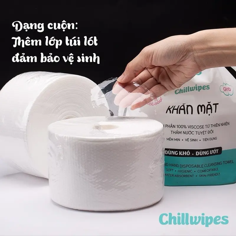 Khăn mặt khô Chillwipes dùng 1 lần lau khô, lau ướt - Giấy lau mặt dùng một lần 80 khăn 0