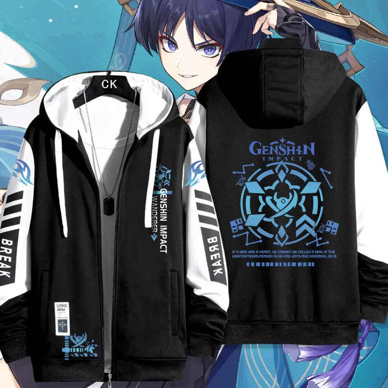 Áo khoác có dây kéo Wanderer Balladeer, Genshin Impact, Áo khoác Hoodie, Áo Cardigan, Áo len, Unisex, Áo dài tay, Thích hợp cho Cosplay Nam Menswear