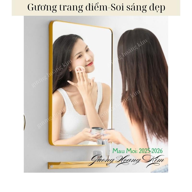 Gương treo tường Trang Trí Nhà cao cấp, gương chữ nhật Decor lắp Phòng tắm, gương viền hợp kim kích thước 40x60cm, gương hoàng kim Decor Phòng