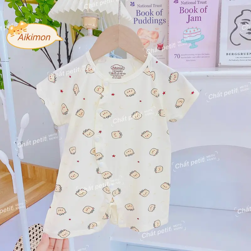 Áo liền quần ngắn tay, Jumpsuit cộc tay vải peptit mềm mát co giãn tốt cho bé trai bé gái sơ sinh từ 3-9kg BD01 8