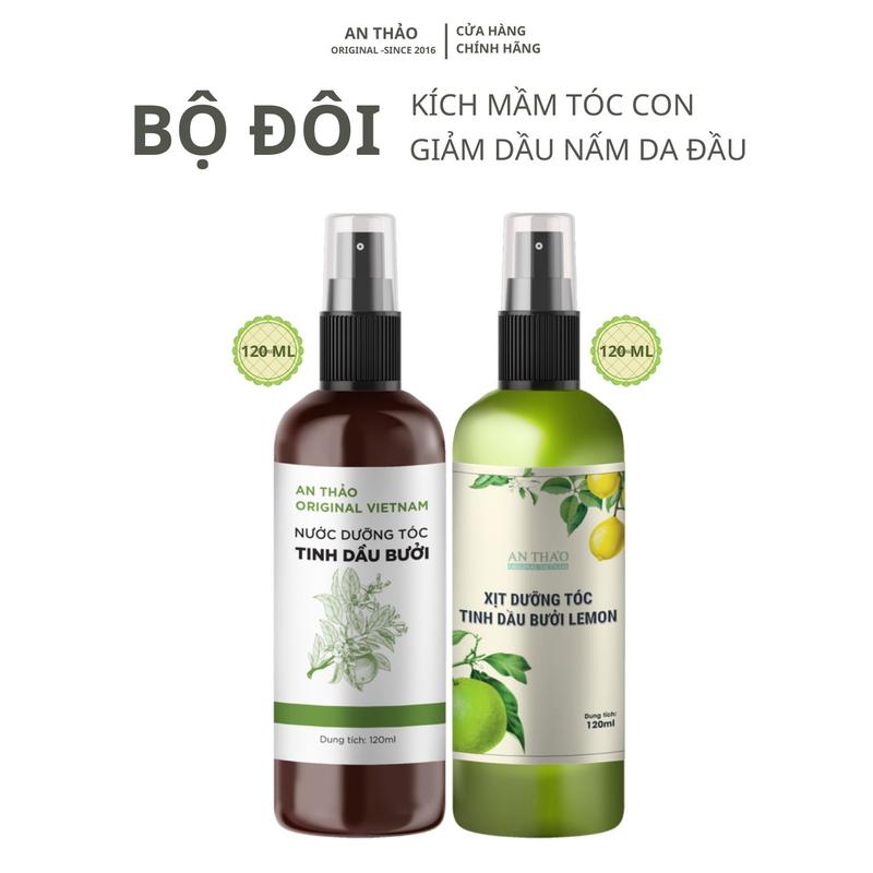 [CB4] Bộ Đôi Xịt Tinh Dầu Vỏ Bưởi Da Xanh Kết Hợp Tinh Dầu Chanh Tươi Hỗ Trợ Dưỡng Dài tóc con & Hỗ Trợ Giảm Nấm Dầu 120ml An Thảo Haircare Dưỡng Tóc Chăm Sóc Tóc Serum