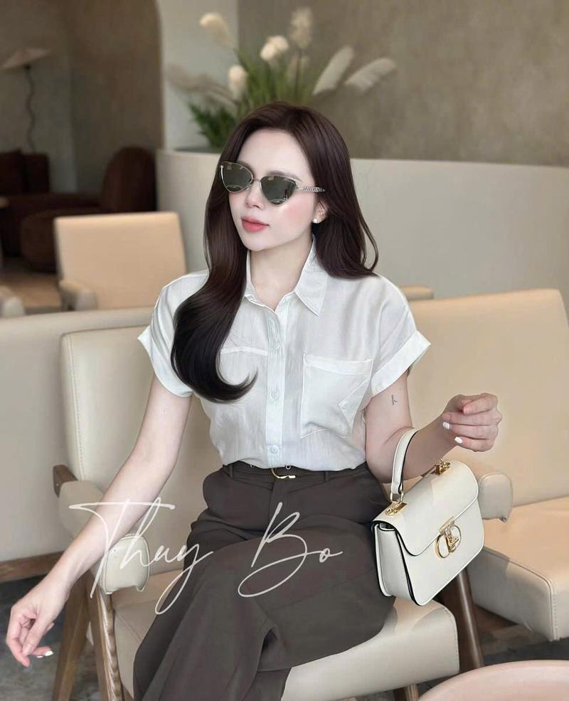 Product Introduction of Áo sơ mi cộc tay túi bên tay lật chất đũi tằm ít nhăn hai màu Hồng, trắng nhẹ nhàng thanh lịch cho nữ - Hàng l1, Full size s m l 10