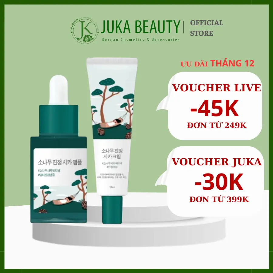 (SALE LỖ hsd 9/25) Tinh chất/ Kem dưỡng làm dịu da Round Lab Pine Calming Cica Ampoule 30ml / Cream (Set 50ml+10ml)