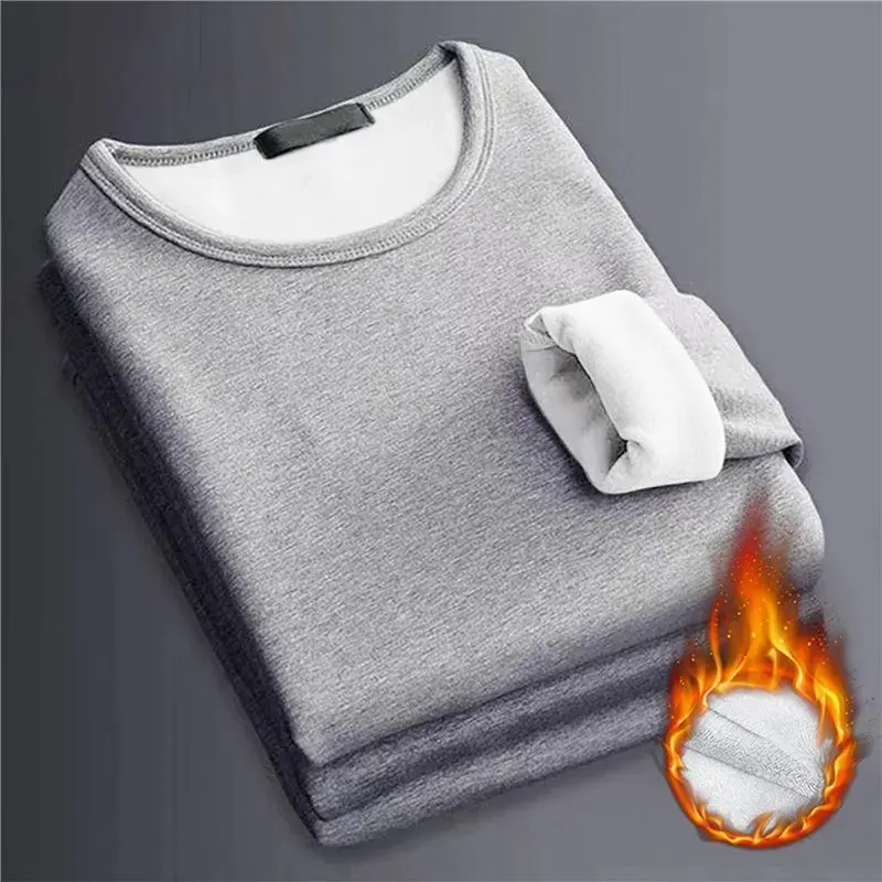 Keep Warm Tops For Man Casual Solid Color Men's Winter Thermo Undershirt Thick Thermo Long Sleeve Top