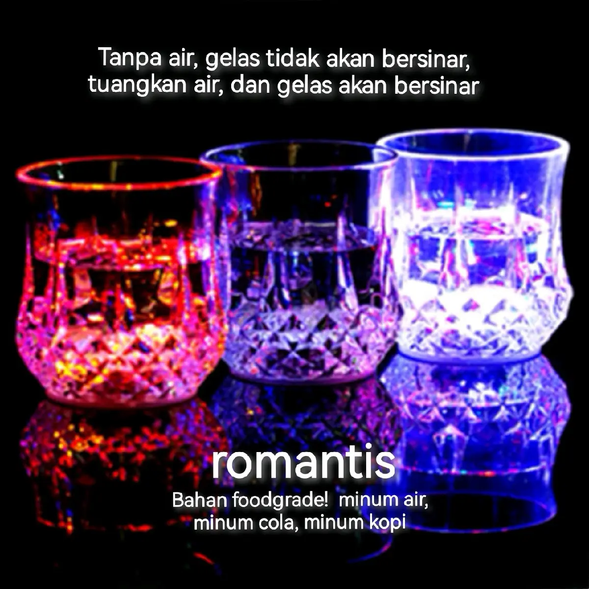 COD Lampu Hias LED Meja / Lampu Sensor Gelas Es Batu Natal Hias Cafe Dekorasi Kamar Tidur Gelas Ajaib Gelas Lampu Led Sensor Air / gelas lampu warna warni 48 baterai