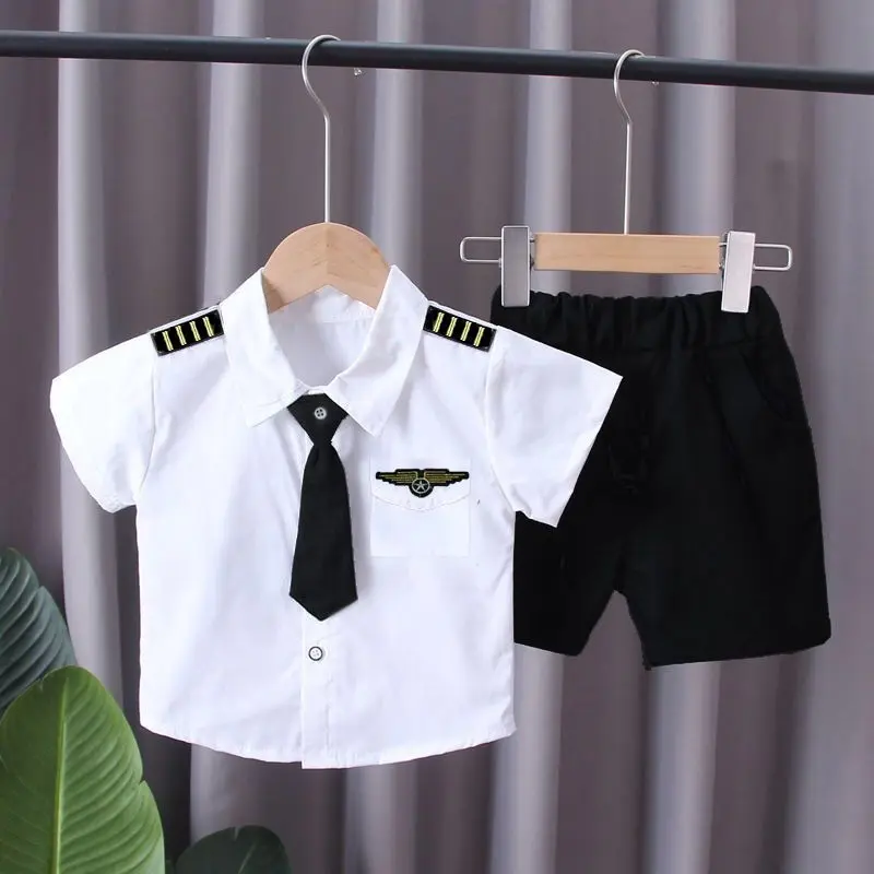 Bộ đồ mùa hè unisex cho bé, bộ đồ ngắn tay hai mảnh, 0-1-2-3-4 tuổi, phim hoạt hình giản dị, quần áo bé trai mỏng, mới