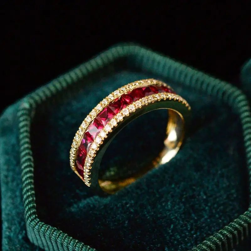 [Flowing Fire] Natural Pigeon Blood Red Ruby Ring S925 Sterling Silver Gold Plated Diamond Ring Elegant High-end