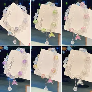 Fashion Ikan ekor gantung gelang manik kaca manis kristal gelang manik Bracelet
