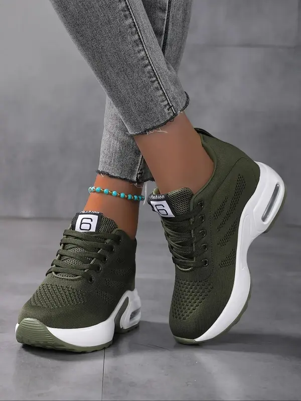 Women's Simple Design Plain Lace Up Round Toe Wedge Sneakers, Girl Casual Comfortable Letter Label Decor Wedge Trainers for Daily Footwear, Girlfriend Gifts 8