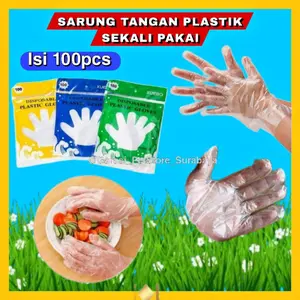 Sarung Tangan Plastik isi 100pcs Gloves sekali pakai Kantong bening Food Hand Disposable