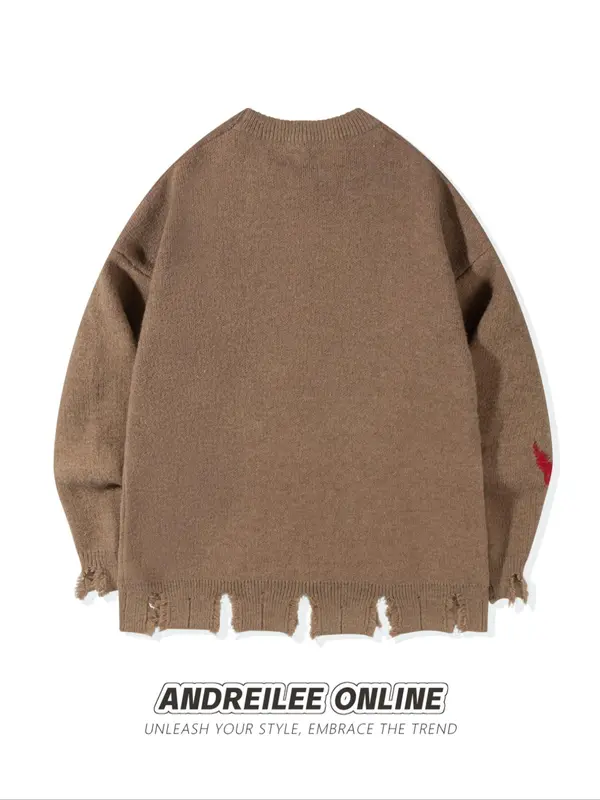 Men's Letter & Graphic Pattern Raw Hem Sweater Pullover, Loose Casual Long Sleeve Crew Neck Jumper for Spring & Fall, Fashion Men's Knitwear for Daily Wear 1