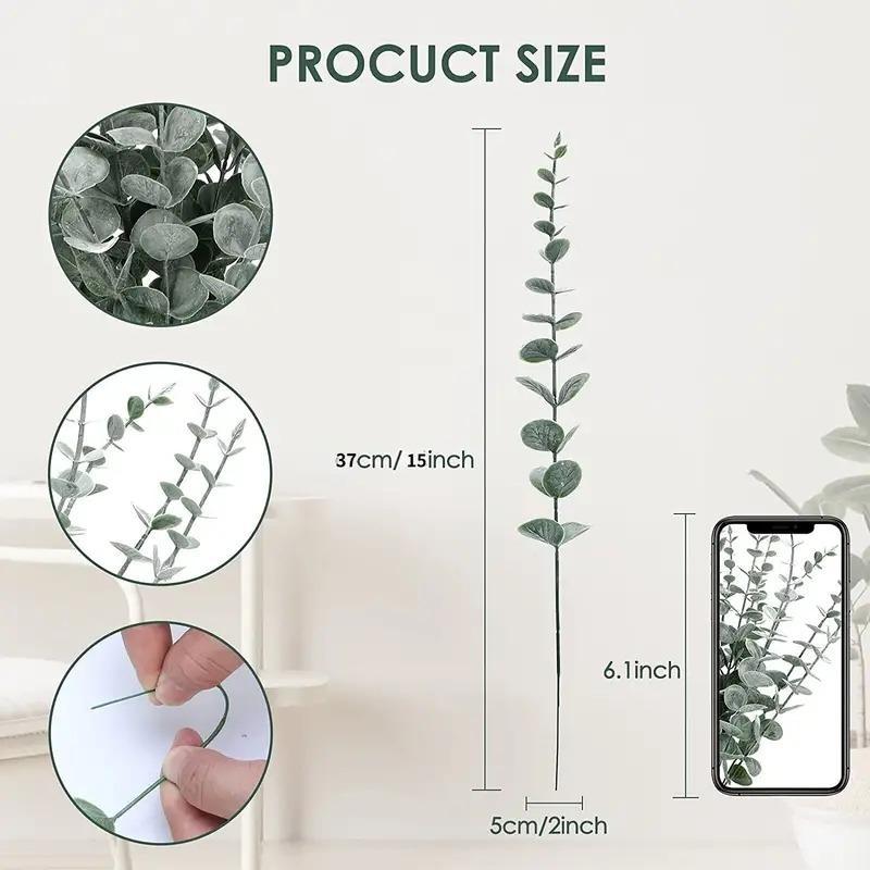 Romantic Decor Artificial Eucalyptus Leaves, 12pcs Simulated Decorative Plants Ornaments, Greenery Decor For Home Wedding Party Office Use, Unique Anniversary Wedding Romantic Decorations 1