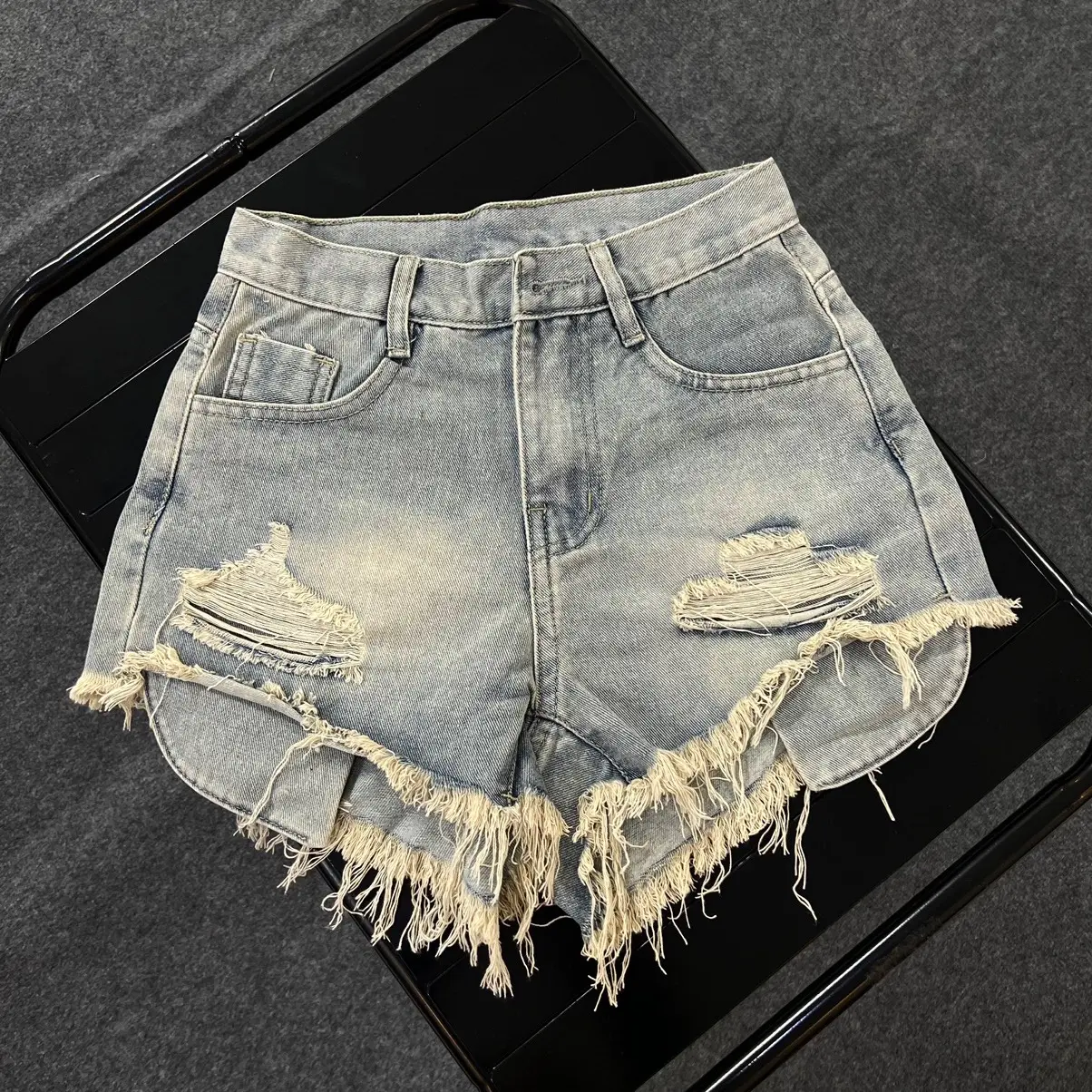 BM11 Quần Đùi Short Jean Nữ Form Ống Rộng  , Rách Tua Lộ Túi , Hai Túi Trước Sau , Lưng Cao, 4 màu Women Pants Tua Rua