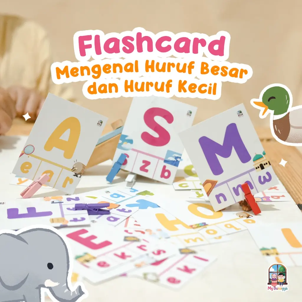 Flashcard - Mengenal Huruf Besar dan Huruf Kecil (Free 4 Jepitan Kayu)