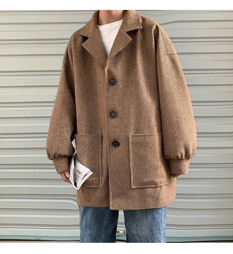 Product Introduction of Autumn Winter Cotton-Padded Coat Mid-Length Design Windbreaker Men's Korean-Style Trendy Casual Cape British Style Coat Woolen Coat 4