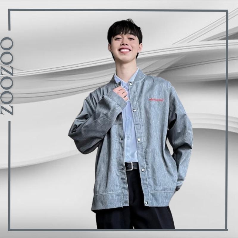 ZOOZOO - Áo Khoác Kaki WIN BIG TIME Jacket Form Rộng Ulzzang Xám Tay Dài Nam Nữ