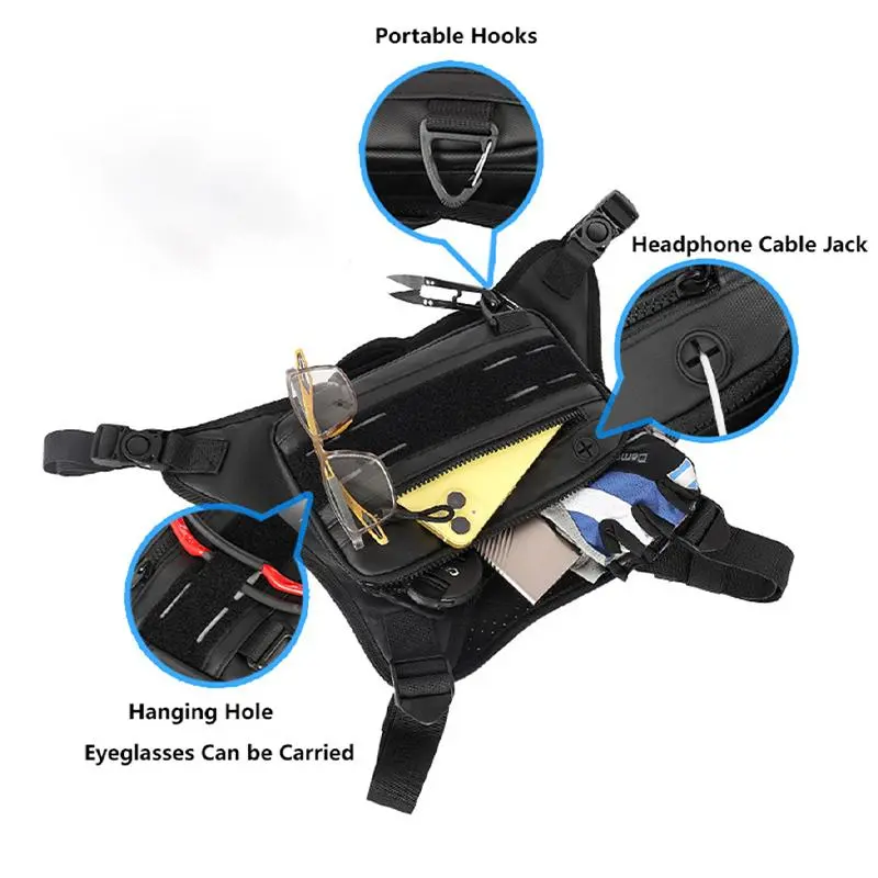 Water Resistant Sports Chest Bag, Breathable Chest Bag with Reflective Velcro & Hook, Multi-use Outdoor Vest Bag for Running Cycling Mountaineering 3