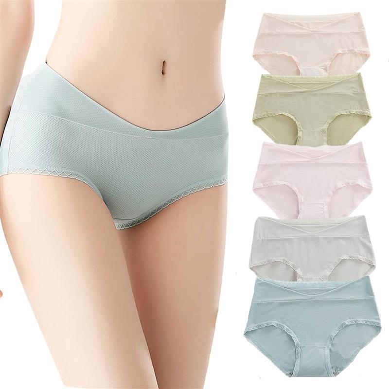 Daily Wear Pack of 5 Womens Maternity Panties Ice Silk Fabric, Under Bump Pregnancy Postpartum Brief, Cool and Breathable 0