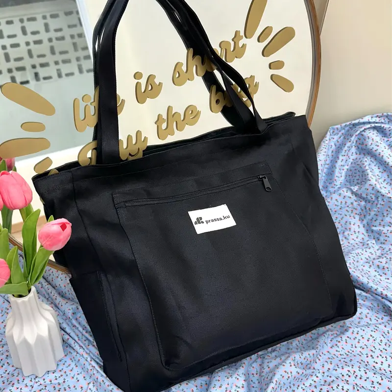 Prassa.ku | Gezi Bag - Zipper | Oversized Totebag Pria Wanita | Tas Tambahan Koper Travel Bahan Canvas Banyak Kantong 0