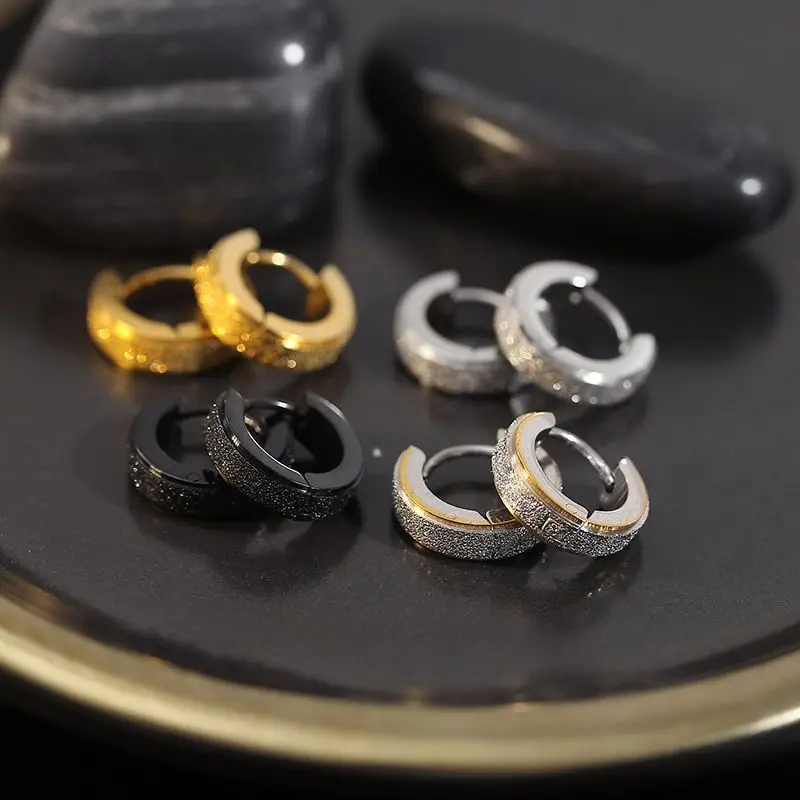 [1256 People Collection] Titanium Steel Earrings American Frosted Ear Studs Non-Fading All-Match Earrings Men's Niche Handsome Cold Style Graceful Earrings