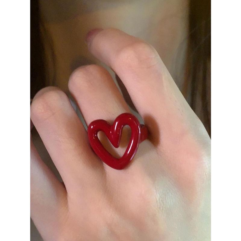 Product Introduction of Vintage Metal Red Open Ring Enamel Heart Gift Y2K Opening Rings Elegant Adjustable Ring Gift 18