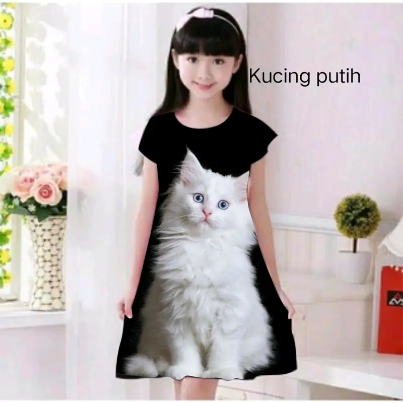 Dress anak motif kucing usia 2-11 tahun 5