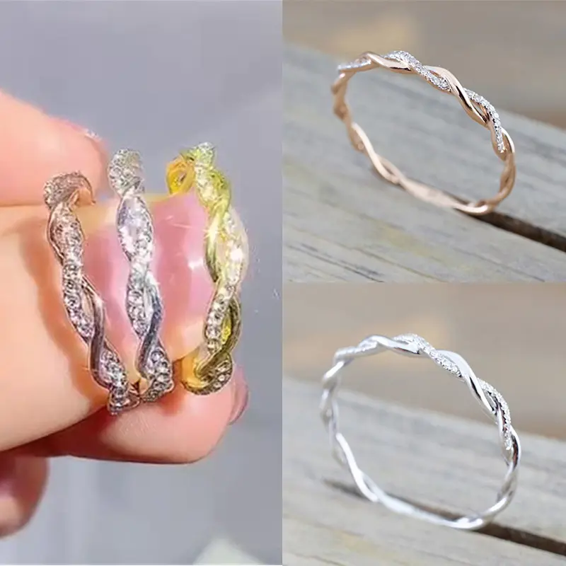 New diamond-encrusted twist ring couple ring, simple fashion ladies accessories
