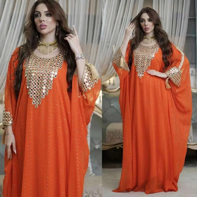 Váy Kaftan Ngoại Cỡ Dành Cho Phụ Nữ, Phong Cách Dubai, Chất Liệu Voan, Phong Cách Âu Mỹ, Thiết Kế Xuyên Biên Giới, Thích Hợp Cho Phong Cách Hồi Giáo, Có Mạng Che Mặt Dài, 8638 4