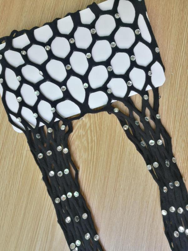 Women's Rhinestone Decor Cut Out Fishnet Tights, Sexy High Waist Shiny Stockings for Party Club Dating, Ladies Underwear for All Seasons 4