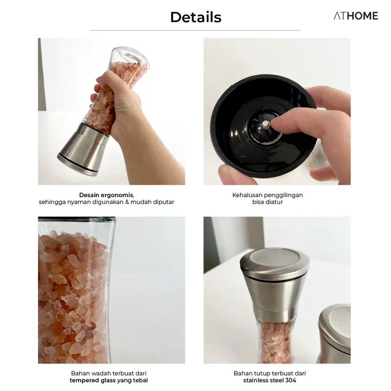 ATHOME Stainless Glass Salt Pepper Grinder / Botol Penggiling Garam Lada Manual 1