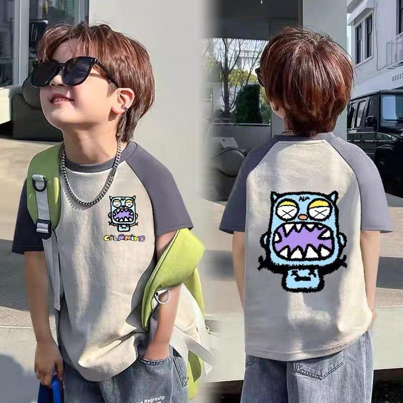 Quần Áo Trẻ Em, Hàng Mới Về, Áo Thun Raglan ngắn Tay Áo Cổ Tròn, Dáng Rộng Vừa Vặn, Dễ Phối Đồ Dành Cho Bé Trai, Phong Cách Và Hợp Xu hướng, Áo Tay Lửng 3