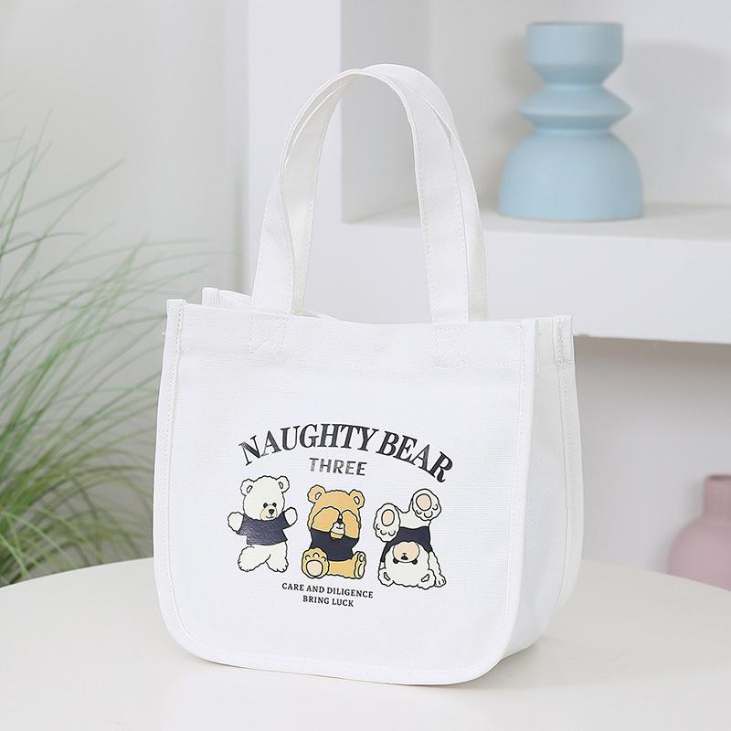 Product Introduction of Cartoon Cute Printed Pattern Canvas Handbag Office Worker Lunch Bag Tote Bag Picnic Drink Bag Portable Outdoor Food Bags 24