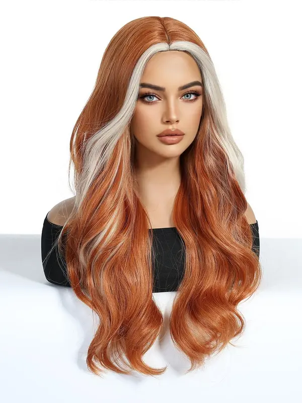 24 Inch Long Curly Wigs for Women, Gorgeous Fluffy Wigs with Blunt Bangs, Synthetic Full Machine Wigs for Party, Daily Use 3