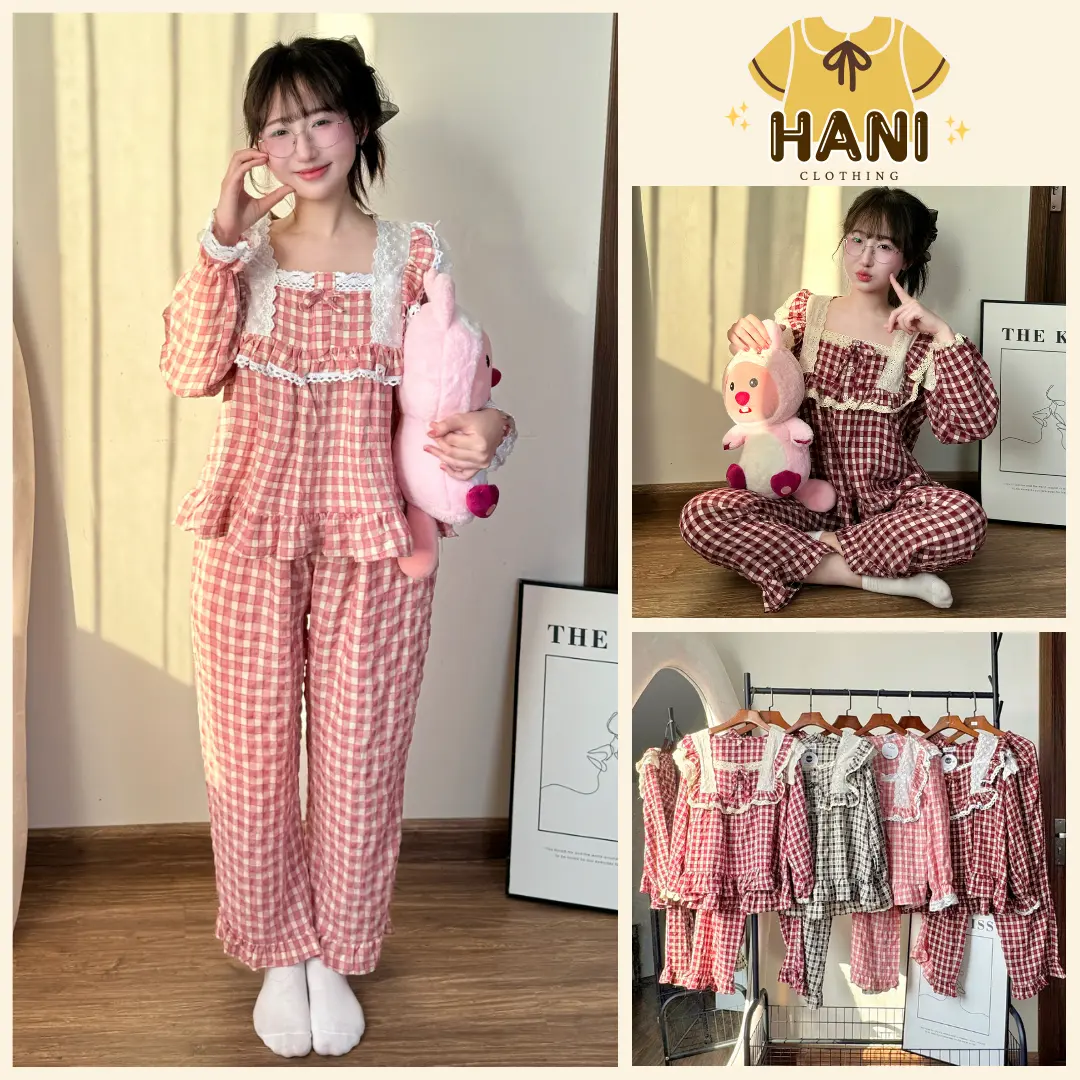 Bộ Đồ Ngủ Nữ Pijama Đũi Nhung Tiểu Thư HANI HK01 Thiết Kế Đáng Yêu Chất Mềm Mịn Mát