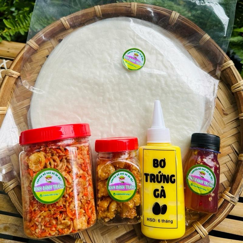 [ COMBO 49k ] Đồ Ăn Vặt Snack Food Bánh tráng phơi sương 150g, hành phi muối ruốc 100gr, tóp mỡ, sốt tắc, bo 1 chai