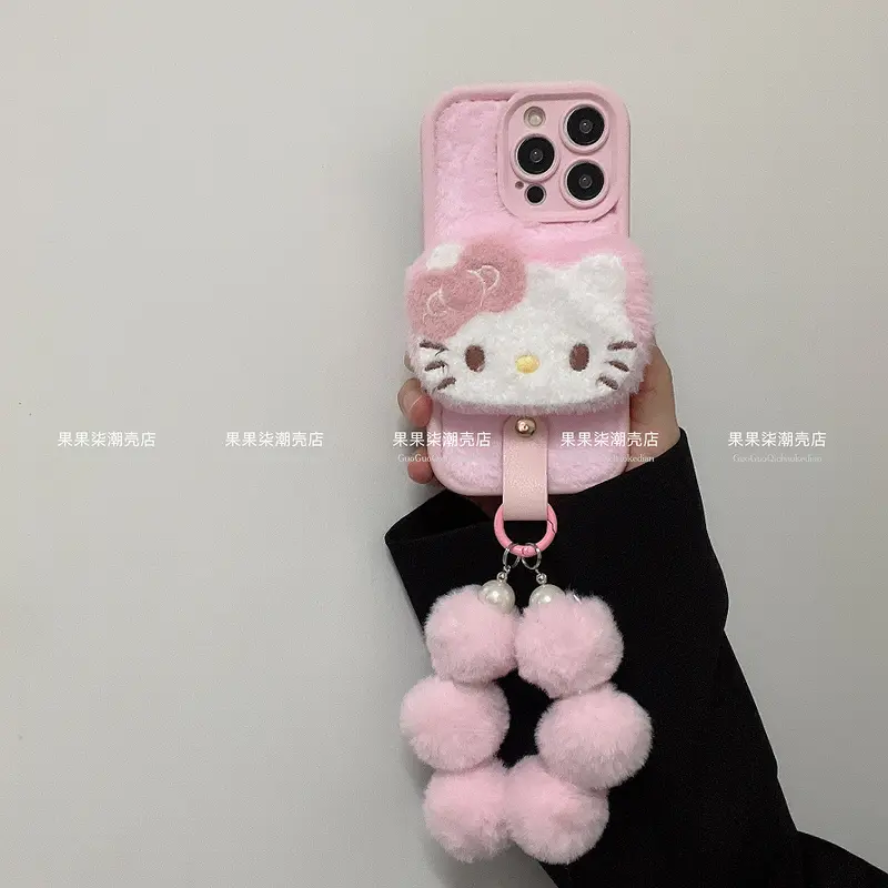 Ốp Điện Thoại Apple 16, Thiết Kế Kitty Mặt To Nhồi Bông Màu Hồng, Có Dây Đeo Buộc, Dây Đeo Tay Iphone15promax, Thích Hợp Cho 14 / 13 Và 12 Nữ 5