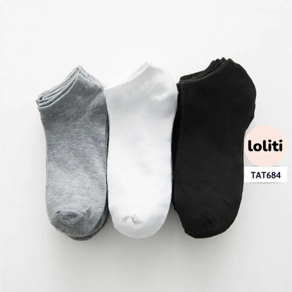 TAT684 Tất vớ trơn cổ ngắn dáng thể thao chất mềm mịn thấm mồ hôi LOLITI