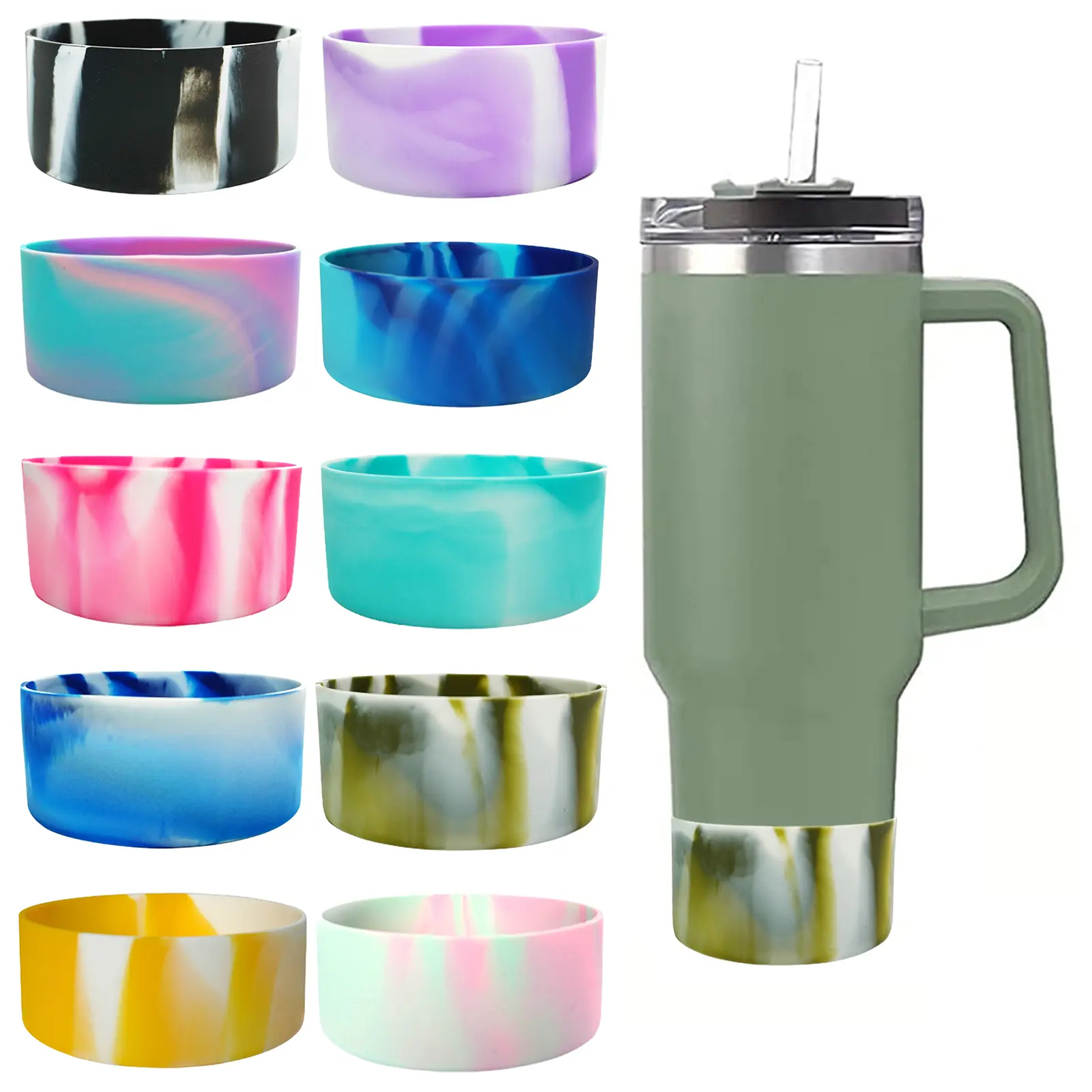 Bottle Bottom Sleeve Cover Non-Slip Contrast Color Flexible Wide Compatibility Good Protection Tumbler Water Bottle Silicone Boot Sleeve Household Supply