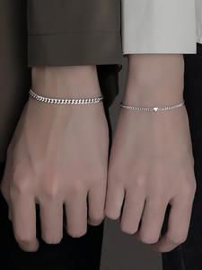 Set de 2 piezas de pulseras para pareja decoradas con diamantes de imitación y corazón, para novio y novia, kit de pulseras a juego para pareja, accesorios de joyería de acero inoxidable para uso diario