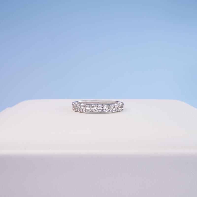 Nhẫn Eternity bạc mạ vàng 18K, đính hai hàng đá tấm, phong cách nhẹ nhàng, tinh tế - Size lựa chọn - Bemiie Silver 6