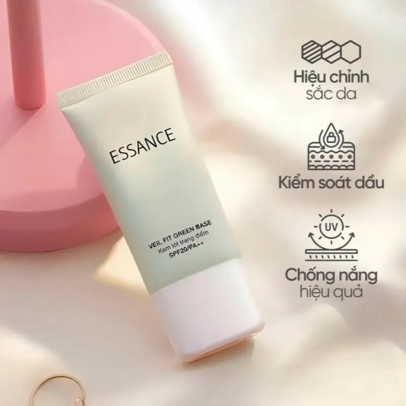 (Chính hãng) Kem Lót Trang Điểm Dạng Sữa Hiệu Chỉnh Tông Da Essance Veil Fit Green Base 30ML .Date 2026 Cosmetic Mỹ Phẩm 1