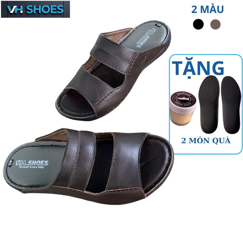 Dép Nam Da Bò Trung Niên Quai Ngang  Đế Chống Trượt - Mã Số V 2223 Dép Lê Đế Bằng DéP