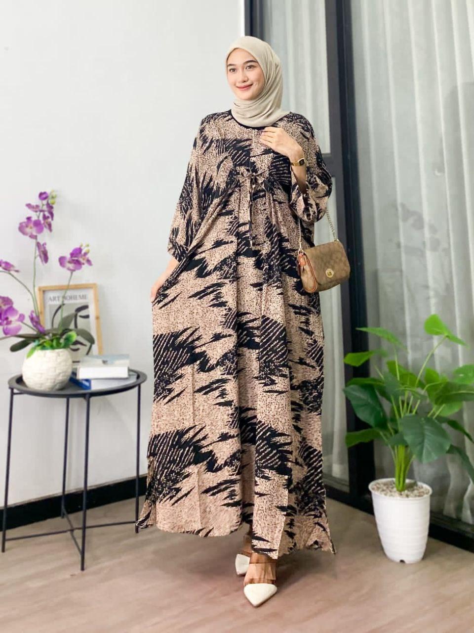 Anggi Home Kaftan Rayon Super Jumbo XXXL Busui Resleting Motif Polkadot / Kaftan Wanita / Gamis Arabian Wanita Dewasa