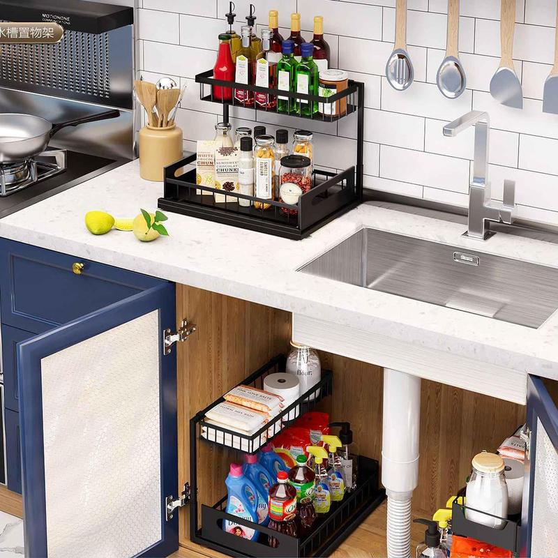 Under Sink Organizer, 2 Tier Slide Out Sink Shelf, Pull Out Cabinet Storage, Bathroom Storage Rack, Kitchen Storage Rack, Home Organizer 2
