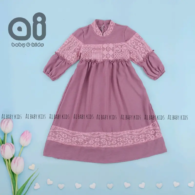 Ai - Eza gamis motif brukat Airflow Muslim Anak 4-5 Tahun White 3