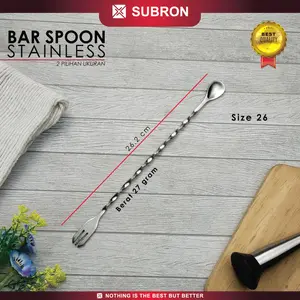 SUBRON Long Bar Spoon 26cm Stainless Steel Fork Spoon Cocktail Mocktail Mixing Sendok Wine Buah