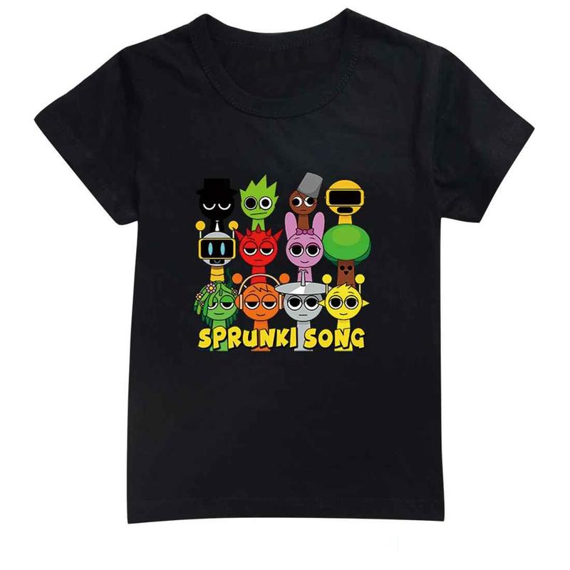 Áo thun trẻ em Áo POLYCOTTON mát mịn In Hình SPRUNKI SONG cho bé trai và bé gái Vải Cotton Baby Tee Women Top Voi Cổ Tròn Heart áo  baby áo  baby áo  len Flower 2