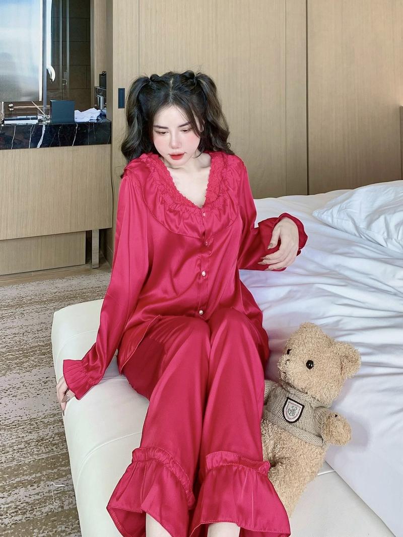Product Introduction of Sét đồ ngủ pijama cổ bèo tiểu thư tay dài chất lụa latin mềm mịn mát về 5 màu siêu xinh (freesize 40-60kg) Nữ Women Voi 8